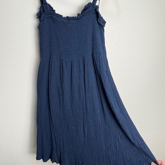 Market & Spruce Navy Blue Sleeveless Dress Large Stretch Crinkled Gathered Bodyc - Picture 4 of 6